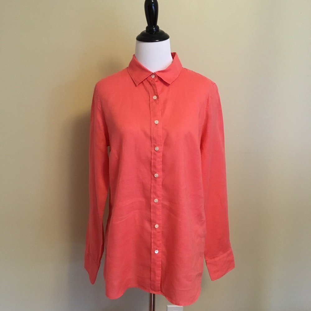 J Crew Women’s Perfect Shirt Linen Sz 8 Coral